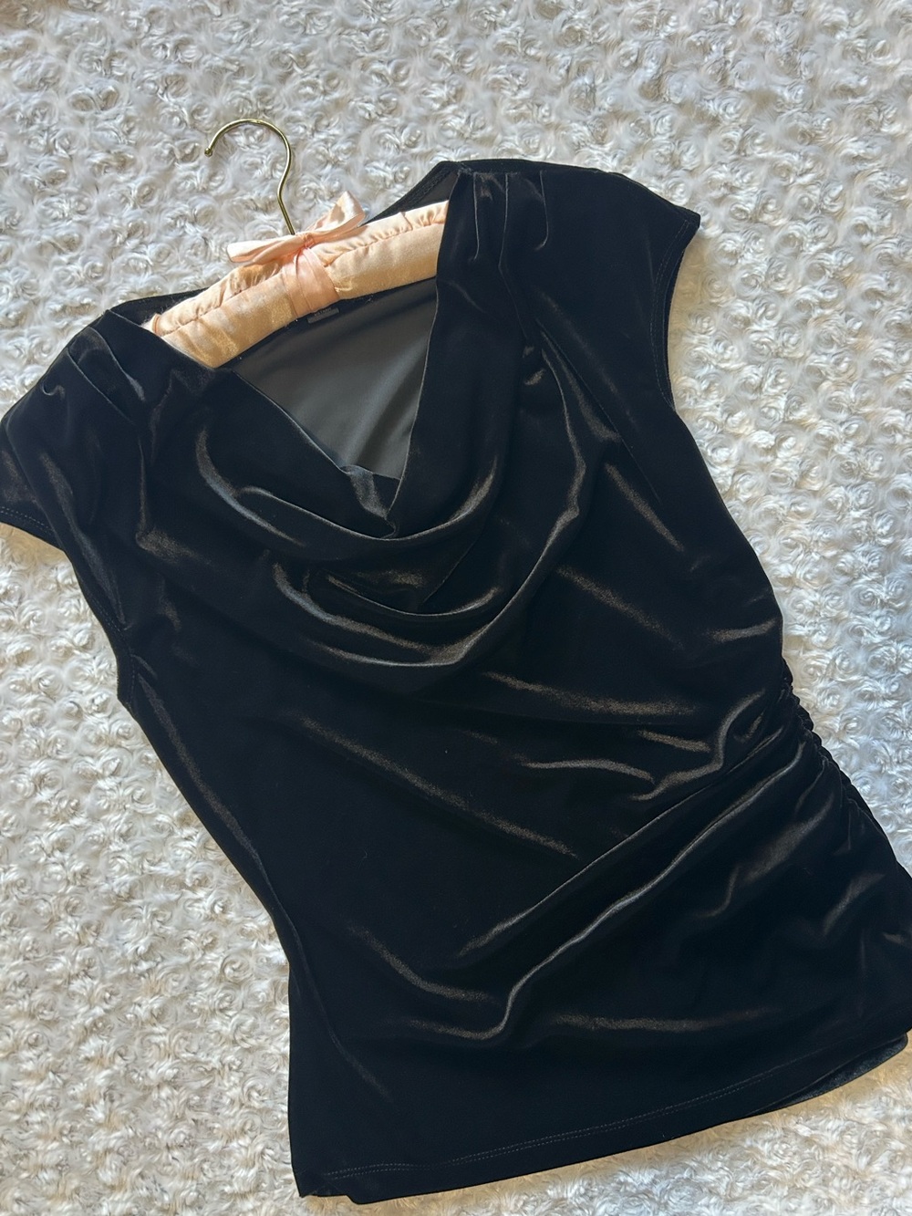 Ronni Nicole Black Velour Cowl Neck Ruched Top M
